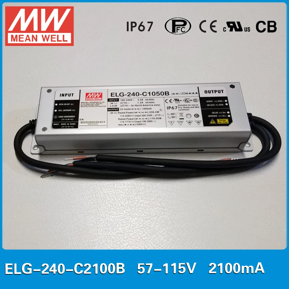 

Original Meanwell ELG-240-C2100B constant current LED drive 2100mA 240W dimming high power supply PFC IP67