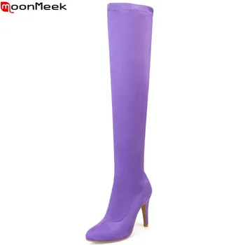 

MoonMeek fashion new arrival women shoes flock comfortable sexy sweet ladies boots super high over the knee boots plus size