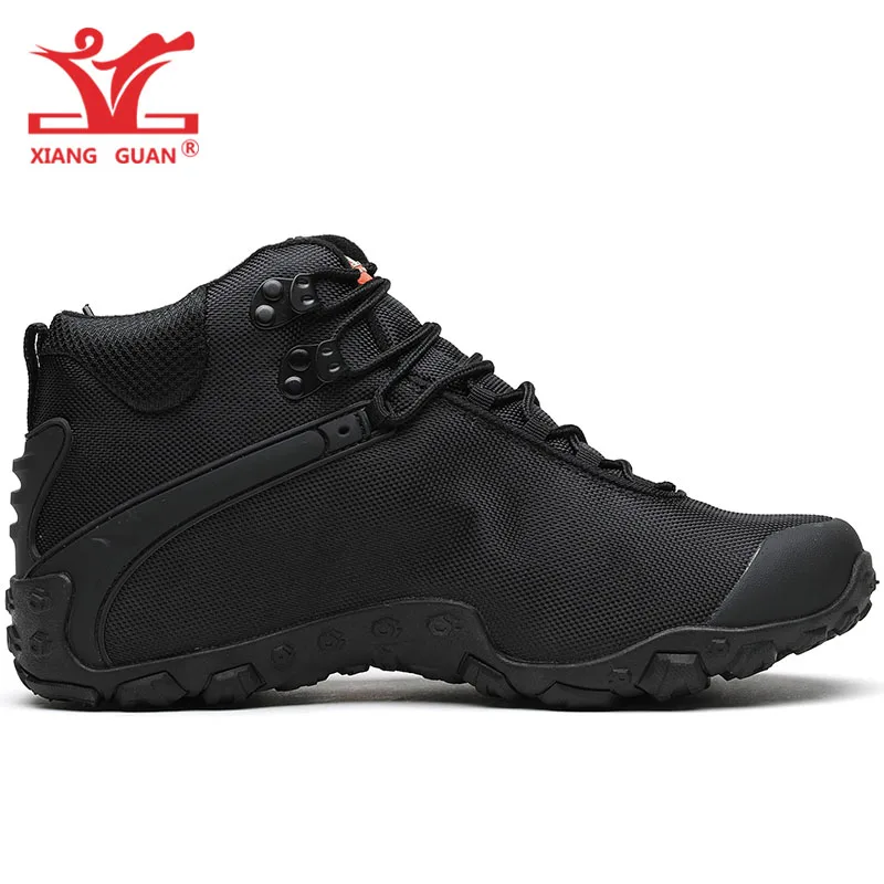  XIANG GUAN Man Hiking Shoes Men Black Trekking Boots Medium Cut Breathable Sports Climbing Camping 