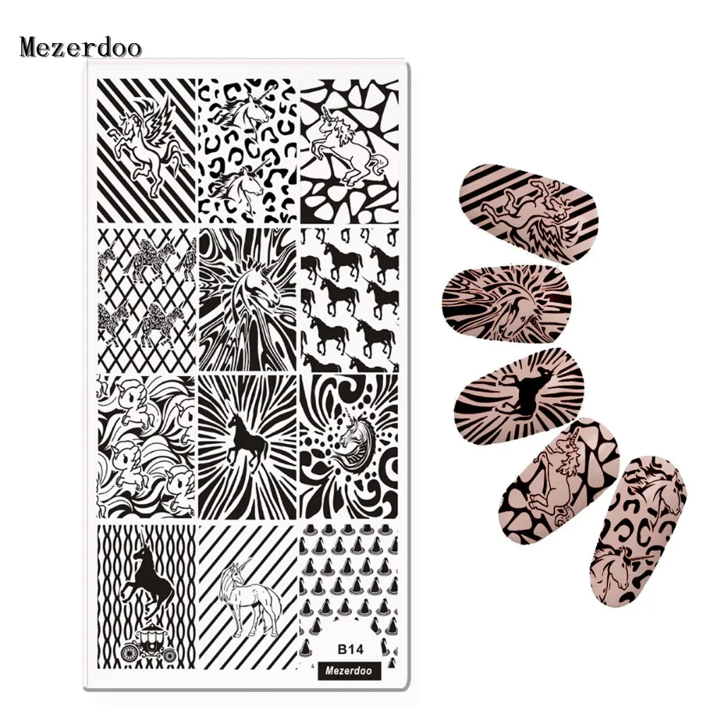 

1Pc Rectangle Stamping Plate Unicorn Horse Leopard Origami Pattern Template Manicure Nail Art Plates Mezerdoo B14