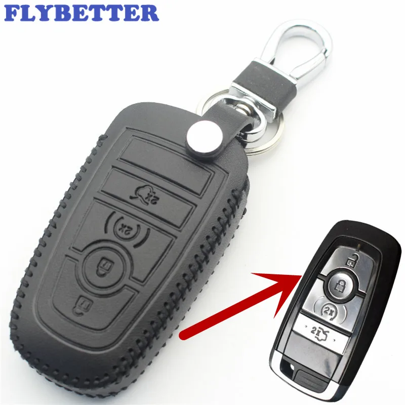 FLYBETTER чехол для смарт ключей с 4 кнопками из натуральной кожи Ford Fusion/New Mondeo/Edge/Expedition автомобильный Стайлинг