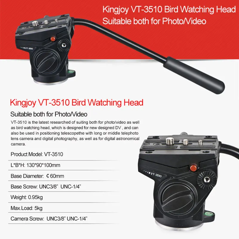 Hidráulico para Slr Cabeça de Vídeo Kingjoy Oficial Vt 3510 Cabeça Panorâmica Tripé Fluido Dslr Câmera Tripé Monopé Estande Suporte Móvel - Image 3