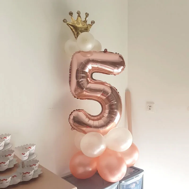 Розовое золото, украшения для дня рождения, Детские цифры, набор воздушных шаров, бумажные соломинки, тарелки, подарочные пакеты, взрослые принадлежности для вечеринки-девичника