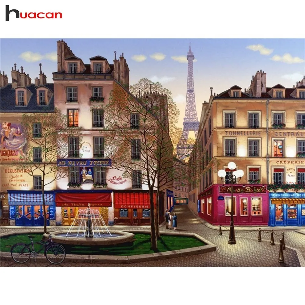

Huacan 5D Diamond Painting Street Shop Full Round Landscape Diamond Embroidery Cross Stitch Rhinestones Mosaic Decorative Gift
