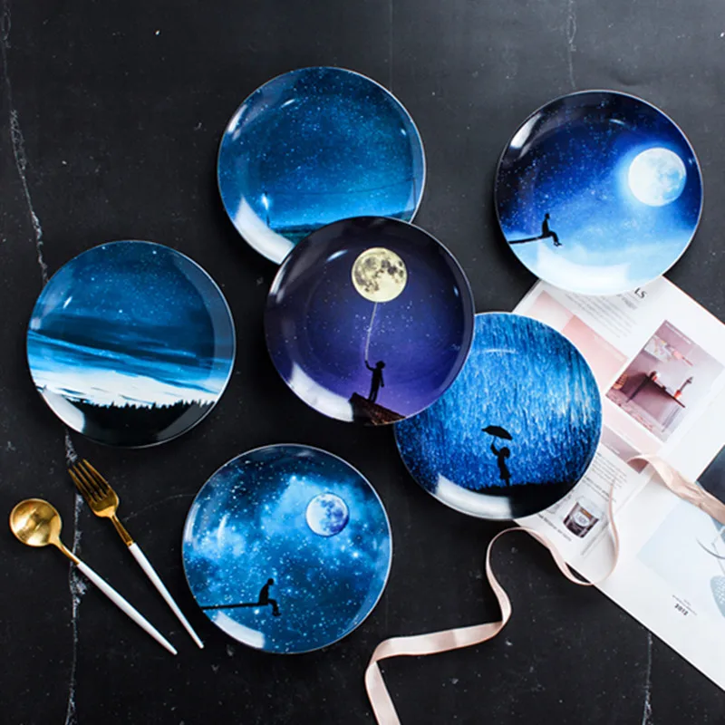 

Northern Europe Wind Plate Western-style Food Disc Pendulum Disc Ins Photograph Service Plate Starry Sky Cake Dessert Dish