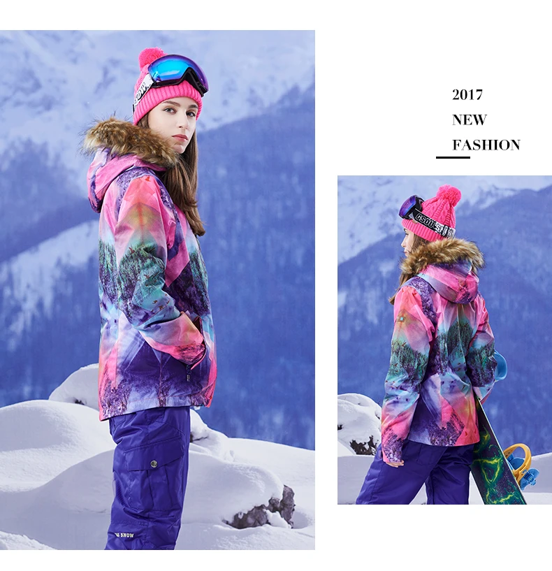 GSOU SNOW Зимний женский лыжный костюм ветрозащитная теплая утолщенная Водонепроницаемая дышащая лыжная куртка+ лыжные штаны
