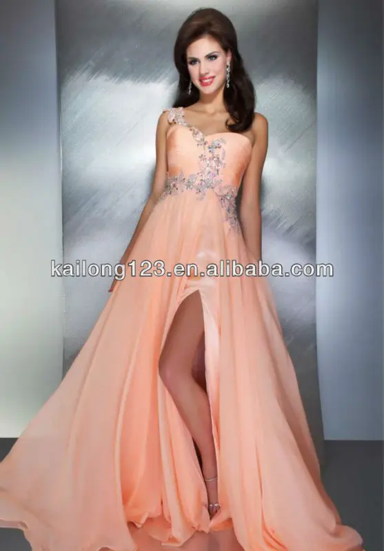 Fitted Long Flowy Slit A line Silhouette Beaded Ruched