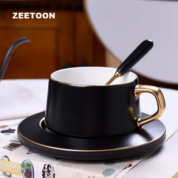 

260ml Noble Matt Ins Coffee Cup with Saucer Spoon Kit Ceramic Gold Rim Drinkware / Master Breakfast Milk Juice Handle Cup Mugs