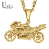 UWIN Stainless Steel Cool Motorcycle Pendant Fashion Punk Jewelry Gold Color Motorcycle Men's Hip hop Pendants Necklace Chain 1