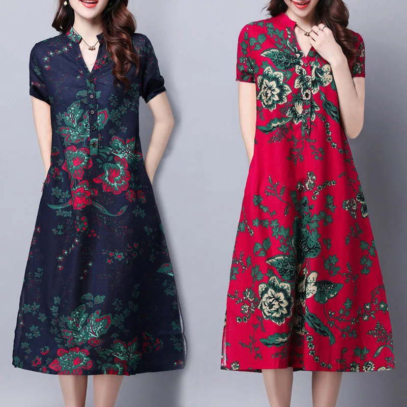 Традиционное китайское платье, хлопковое платье Ципао с цветочным принтом, платье Ципао с коротким рукавом, китайская одежда qi pao Vestido