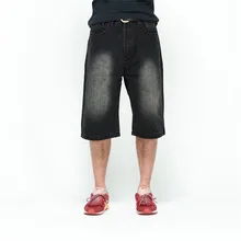 Летние Свободные мешковатые из джинсовой ткани короткие мужские бедра узкие джинсы Короткие Длина Boardshort Мужская одежда синий плюс размер 46 черный, 033-2