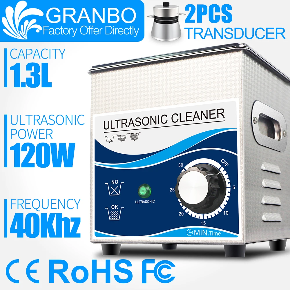 Granbo-limpiador ultrasónico para gafas, joyería, relojes, pieza de repuesto, inyector de óxido de aceite, boquilla de combustible, limpieza de bujías, 1.3L, 120W