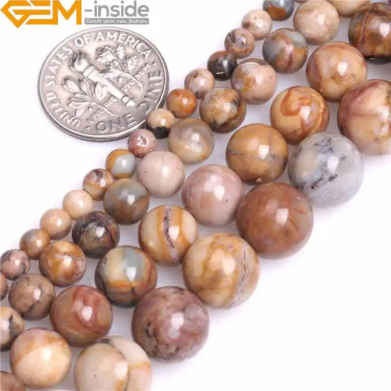 

4/6/8/10mm Round Brown Venus Jasper Stone Gemstone Semi Precious Brown Beads Loose Bead For Jewelry Making Strand 15" Wholesale