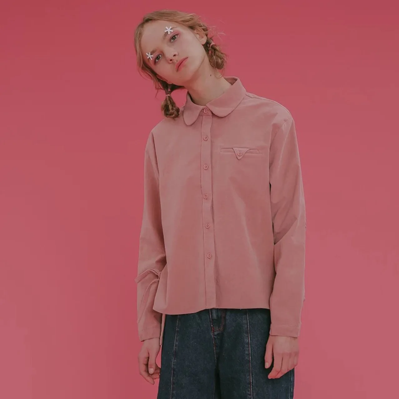 Vintage Pink Corduroy Shirt For Female Peter Pan Collar Long-sleeved 2017 New Spring Women Blouses Preppy Style Cute Shirts | Женская
