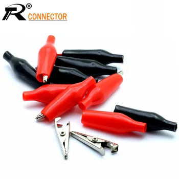 

100pcs/lot 28MM Metal Alligator Clip Crocodile Electrical Clamp for Testing Probe Meter Black and Red with Plastic Boot