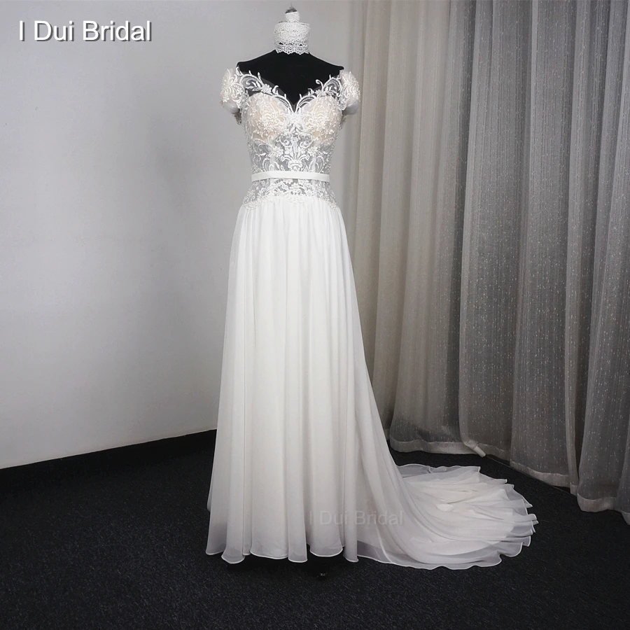 off the shoulder chiffon wedding dress