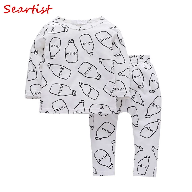 

Seartist 2019 New Baby Boys Girls Clothing Set Kids Cotton Pajamas Set Milk Bottle Print 2Pcs T Shirt+Pants Kids Clothes 29