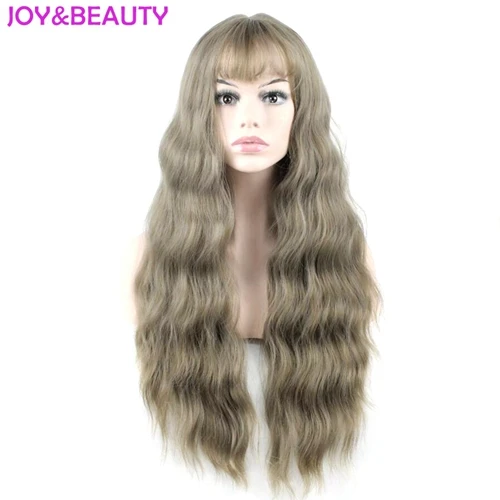 JOY& BEAUTY ультра-тонкий челка длинный кудрявый парик синтетические парики серый черный розовый 26 дюймов высокая температура волокна женский парик - Цвет: Многоцветный