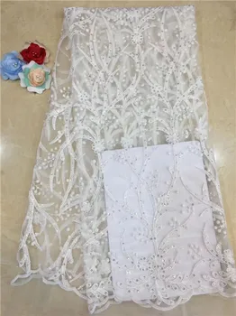 

African French Lace Fabric with sequins High Quality African Tulle Lace Fabric with sequins 5yards white sequin lace fabric X3