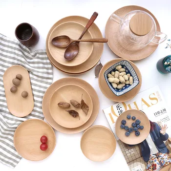 

Free Shipping Nordic Janpanese 4"-12" Rubber Wooden Snacks Dessert Plate Dish Set Nordic Simple Style Solid Wood Plate