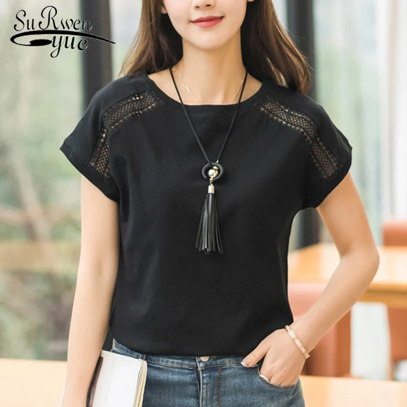 

2019 Summer Plus Size 5XL Women's Clothing Fashion Hollow Out women Blouse shirt short Sleeve Women's Top Shirt blusas D670 30