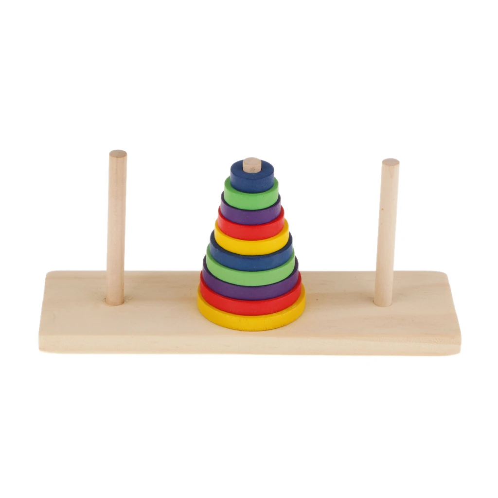 Wooden Colorful Tower of Hanoi Logic Puzzle Brain Teaser Intellectual Toy for Kids Teens 4-14 Ages (10 Rings)
