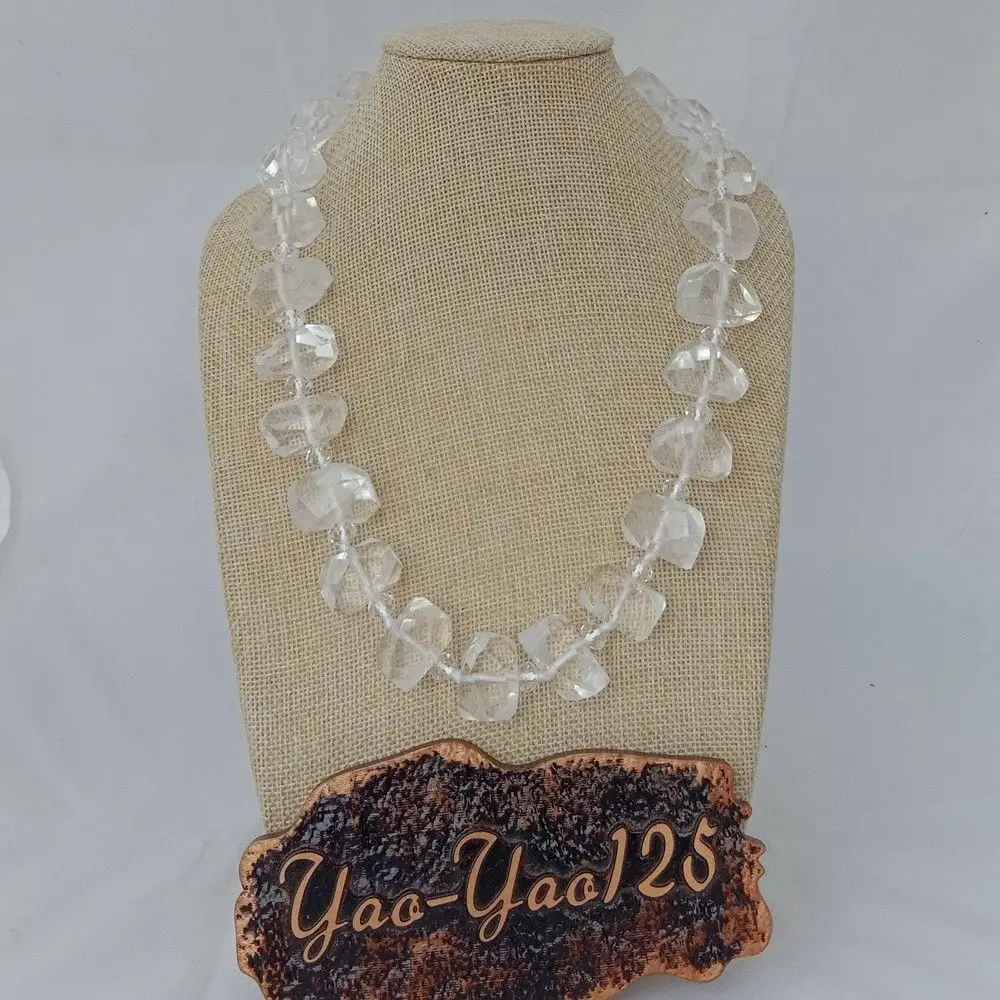 

21" White Crystal Faceted Slab Cushion Rectangle Nugget Necklace