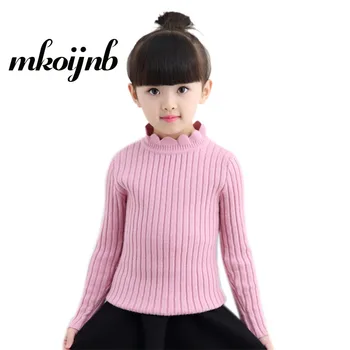 

2018 Fashion Girls Solid Sweaters Turtleneck Warm Kids Teens Sweaters Floral Collar Casual Children Clothing 4 6 8 10 12 Years