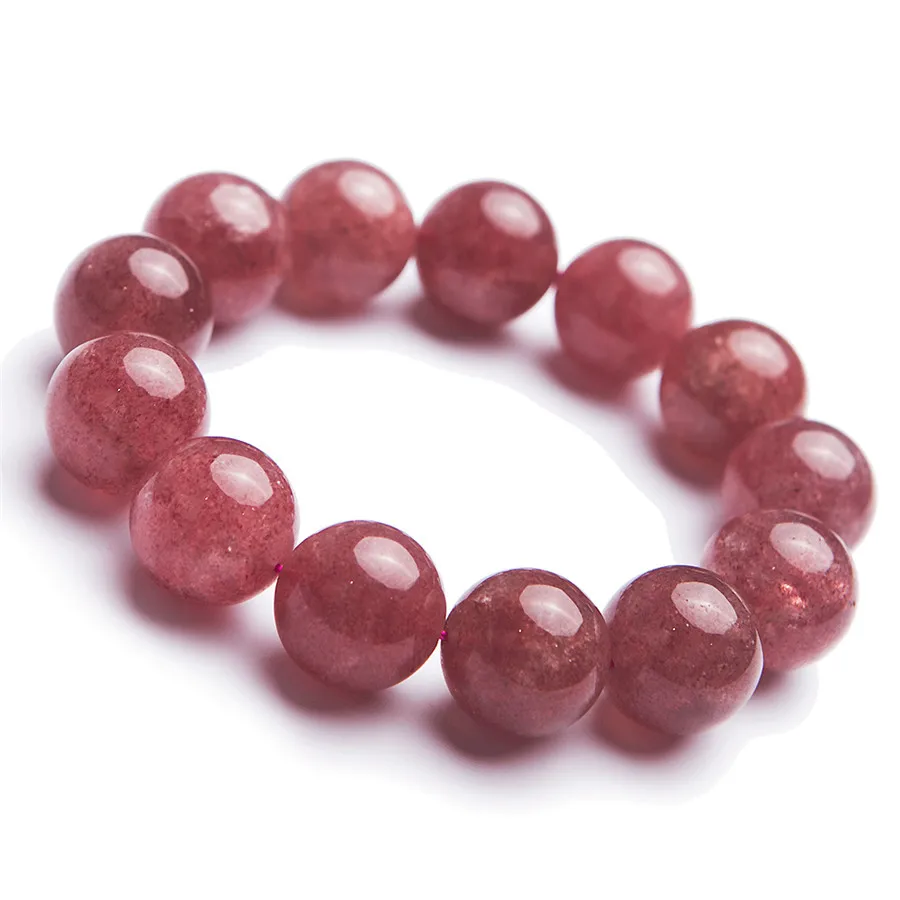 

100% Genuine Natural Strawberry Quartz Bracelets Women Lady Stretch Healing 18mm Crystal Round Bead Bracelet AAAAA Drop Shipping