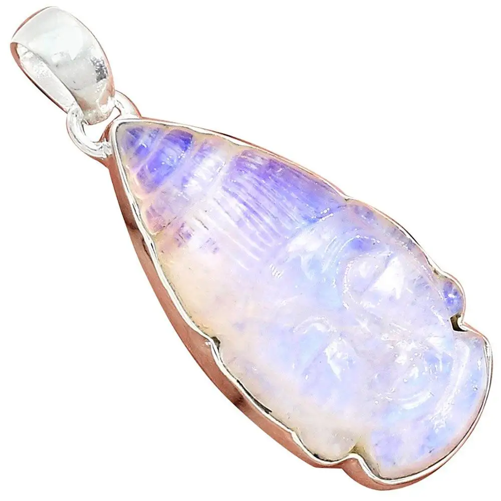 

Lovegem Genuine RAINBOW MOONSTONE BUDDHA Pendant 925 Sterling Silver, 46 mm, AP2873