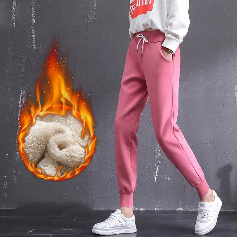 Женские зимние теплые штаны-шаровары, женские Стрейчевые теплые мягкие флисовые брюки, женские повседневные спортивные штаны, женские штаны для бега WP003 - Цвет: Pink