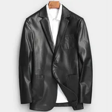 Роскошная брендовая мужская куртка из коровьей кожи, модная однотонная куртка из натуральной кожи с воротником с лацканами, однобортный Блейзер размера плюс M-4XL