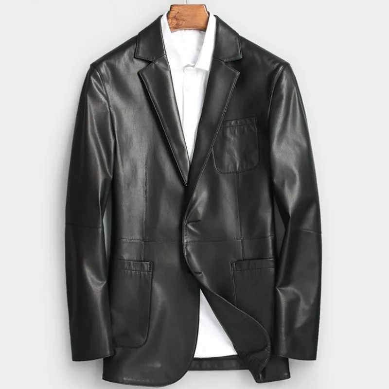 

Luxury Brand Men Cow Leather Jacket Fashion Solid Lapel Collar Genuine Leather Jacket Single Breasted Blazer Plus Size M-4XL