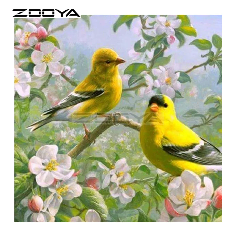 

ZOOYA 5D DIY Diamond Embroidery Yellow Couple Birds &Flowers Diamond Painting Cross Stitch Round Drill Mosaic Decoration CJ1135
