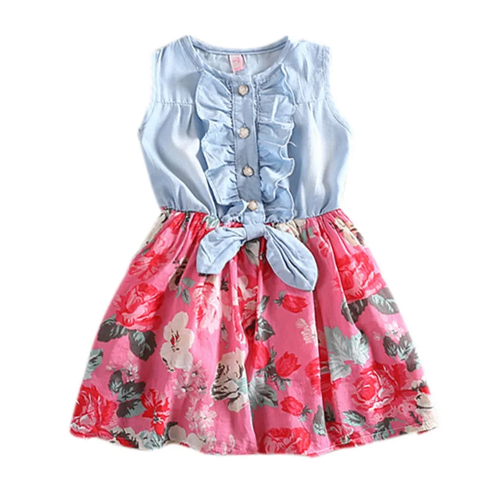 

Baby Girl Denim Sleeveless Christmas Girls Dresses Summer Style Kids Princess Flower Dress