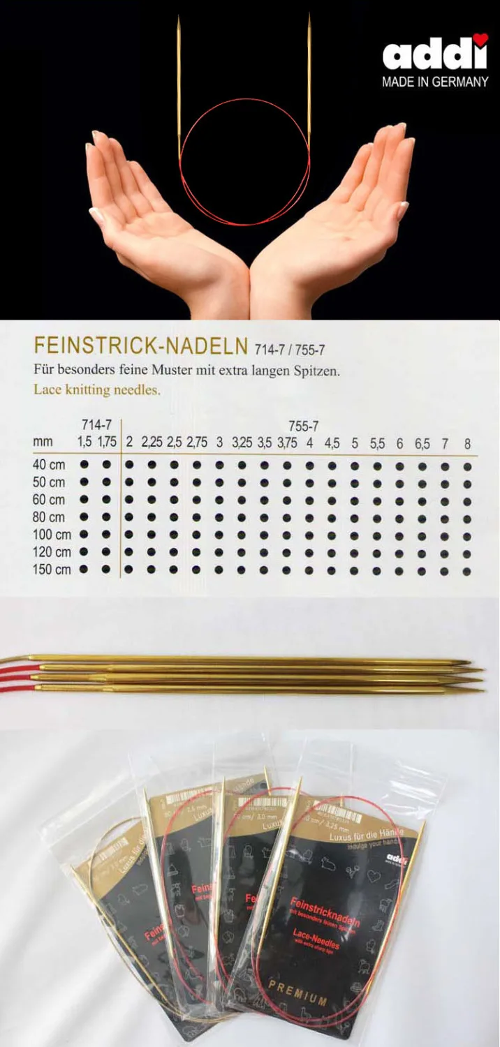 

Addi 775-7 80cm Fixed Circular Lace Knitting Needles with Extra Sharp Gold Tips 1.5mm 1.75mm 2.0mm 2.25mm 3.0mm 4MM 5MM 7MM 8MM