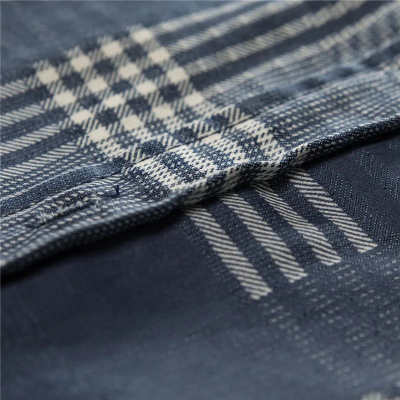 Fredd Marshall 2018 New Brand Men's Cotton Denim Patchwork Plaid Long Sleeve Shirt  Male Business Social Shirts Men Clothing Plus Size (4)