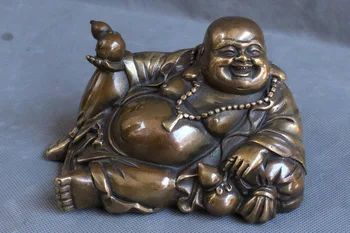 

Chinese Buddhism Bronze Wealth Happy Laugh Maitreya Buddha Gourd Statue