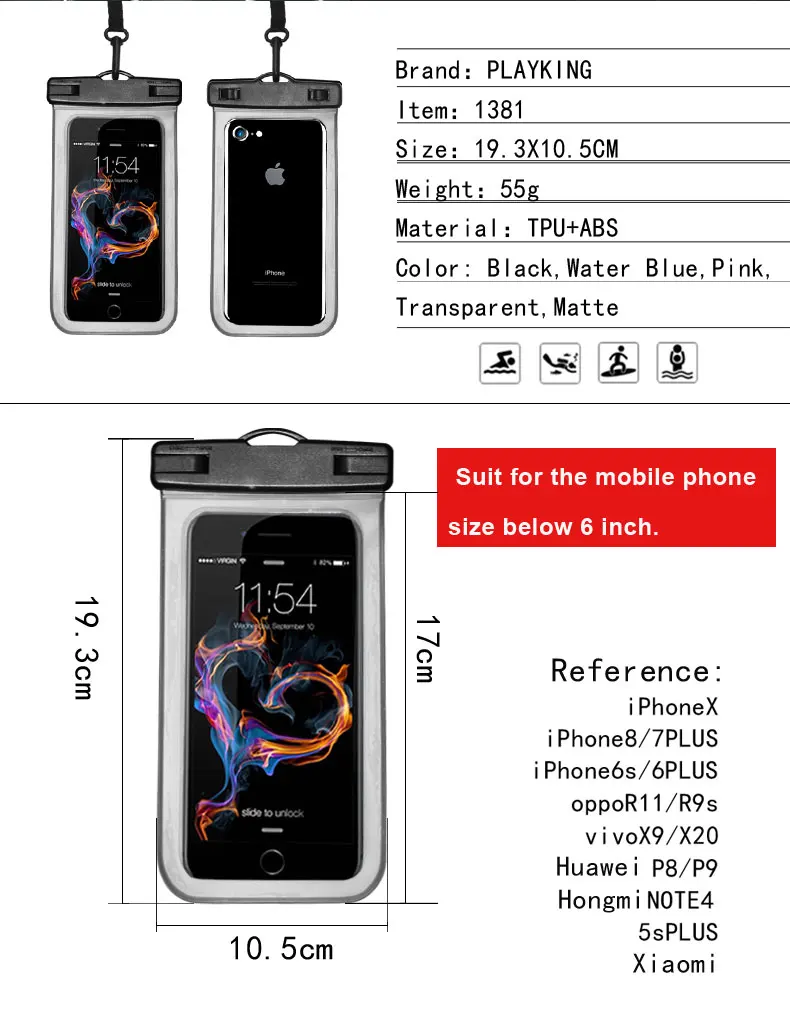 ТПУ плавательный водонепроницаемый мобильный телефон Удар Мешок Сухой Чехол подводный водонепроницаемый чехол для телефона для iphone 6 7 универсальная модель 6 дюймов