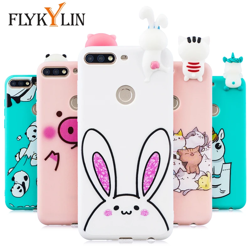 

FLYKYLIN Silicone Case For Huawei Honor 7C Back Cover 5.7" on Honor7C AUM-L41 RU Cartoon Rabbit Unicorn Cat 3D Toys Phone Coque