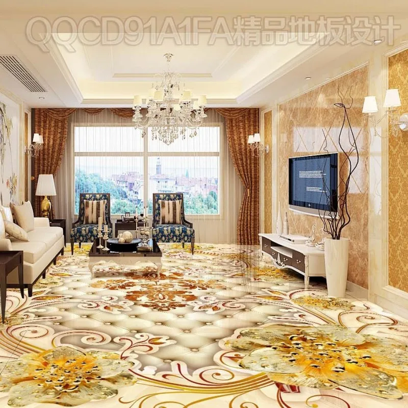 

Drop Shipping HD Classic Noble Gold Pattern Rose 3D Floor Non-slip High-quality Self-adhesive Bathroom Wallpaper Mural