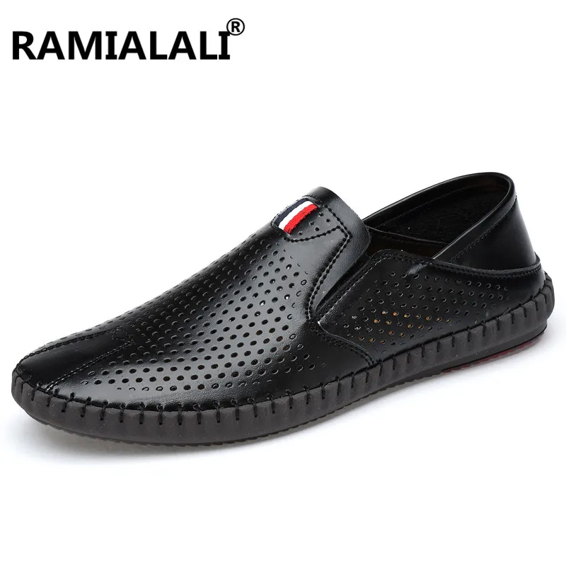 men's casual shoes slip on hollow leather loafers