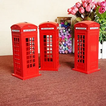 

1pcs British London Telephone Booth Figurine Model Bank Metal Coin Box Yellow 4 Color