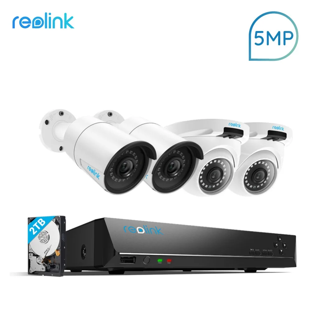

Reolink 8ch 5MP PoE NVR and 2 Bullet&2 Dome HD 5MP PoE IP Camera Outdoor Video Surveillance Camera System 2TB RLK8-410B2D2