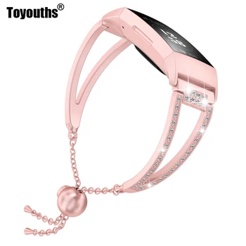 

Chains Watchband Stainless Steel Crystal Bracelet Band Wrist Strap Watch Band Metal Smart Watch Band For Fitbit Charge 3