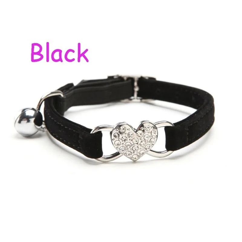Black Милый кот котенок растягивающийся ошейник для домашних животных Колокольчик в форме сердца бархатный ошейник для собак модный персиковый сердечный Флокированный ошейник с колокольчиками для кошек 6 C - Цвет: Black