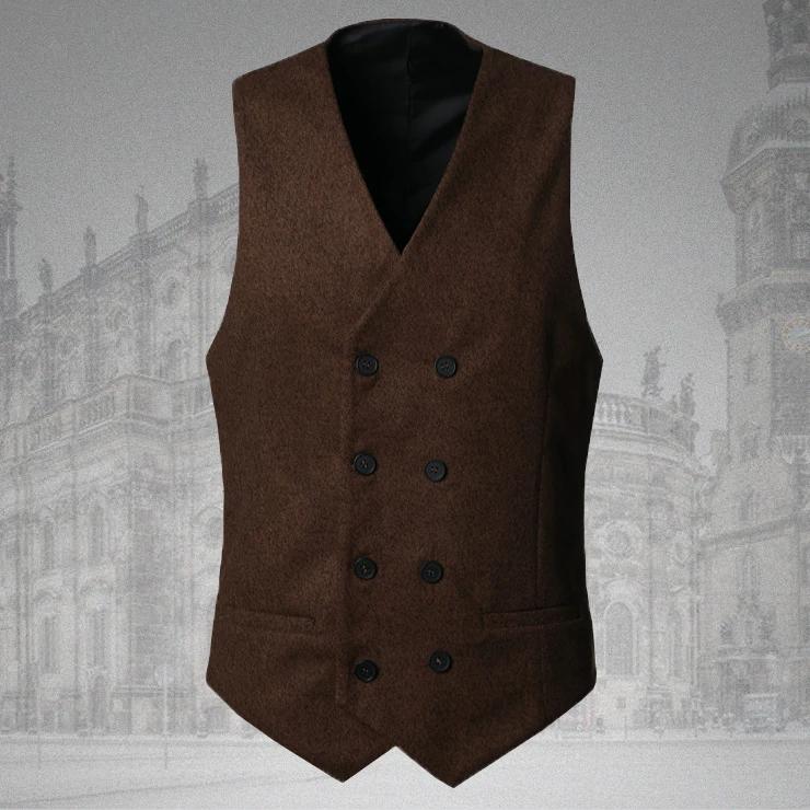 

2017 Autumn Winter Brown Mens Vests Tweed Slim Fit Double Breasted Wedding Prom Suit Waistcoats homens colete masculino terno