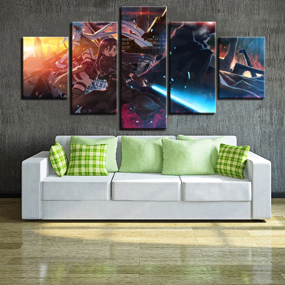 HD Prints Anime Modular Canvas Painting 5 Pieces Sword Art Online Posters Pictures Modern Cuadros Decoration Wall Art Frameworks