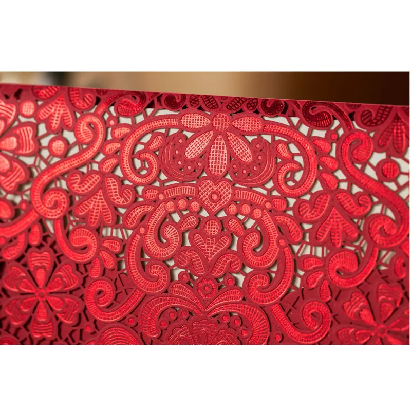 1pcs Sample Gold Red Laser Cut Luxury Flora Wedding Invitations Card Elegant Diamond Lace Favor Wedding Event & Party Supplies (5)