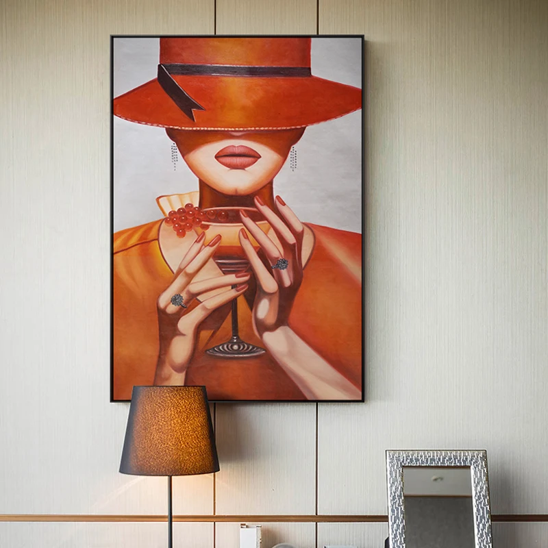 

Elegant Top hat Lady Canvas Painting Vintage Girl Wall Art Picture For Living Room Aisle Studio Home Decoration Poster And Print